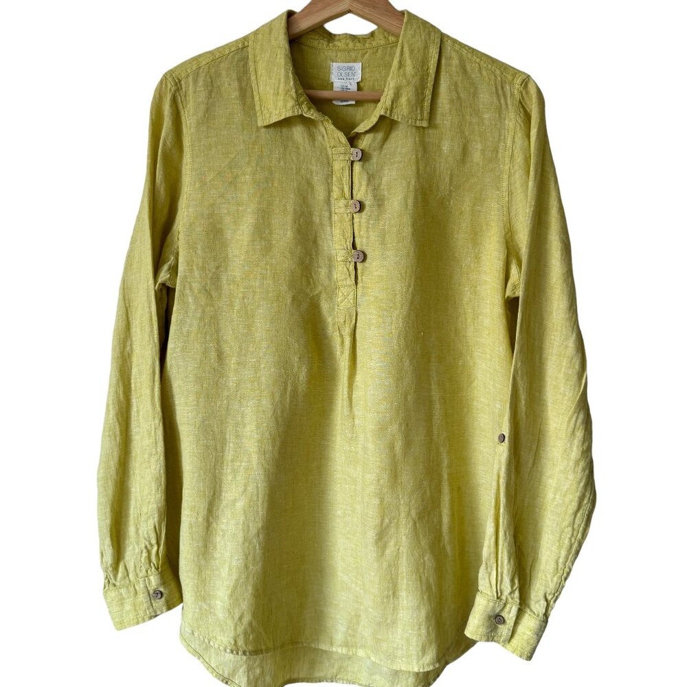 Sigrid Olsen Linen Tunic Top Chartreuse Sz Med Relaxed Lagenlook Coastal Summer